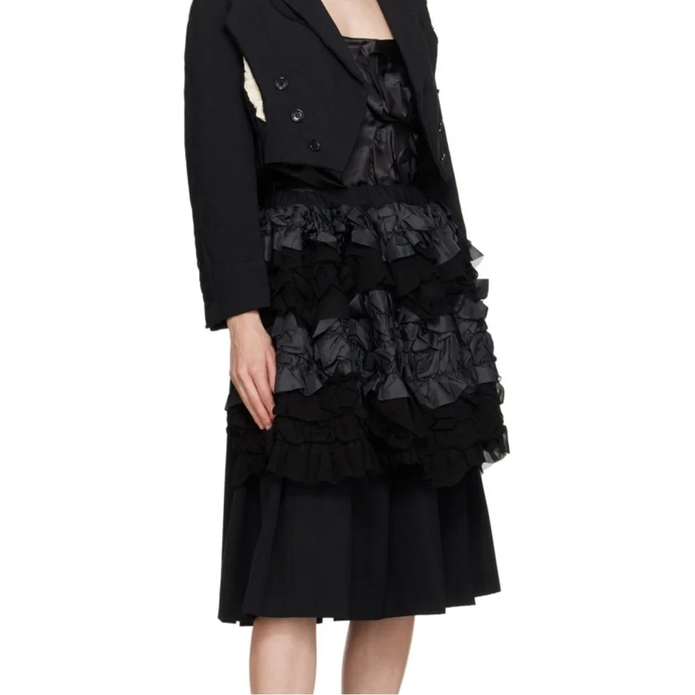 New Comme Des Garçons Midi Black Layered Skirt Size Small
